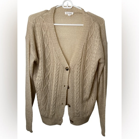Blu Pepper Tan Knit Cardigan Sweater Medium - Picture 1 of 6